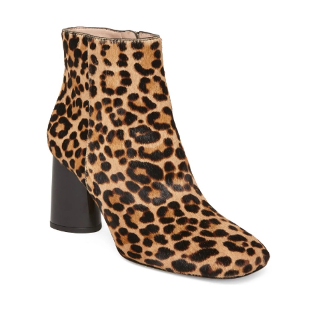 KATE SPADE Rudy Leopard Cheetah Calf Hair Block Heel Square Toe Ankle Boots 8.5